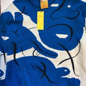 ❗️NWT❗️ZARA Men Blue Crew Neck Sweater with Face Outline Detail